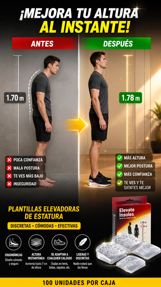 Nuevo Plantillas Gel Elevadoras Invisibles Confort Diario