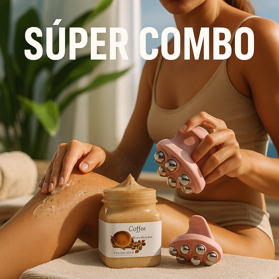 Nuevo COMBO 2 EN 1-Exfoliante Aromático y Masajeador de 7 esferas