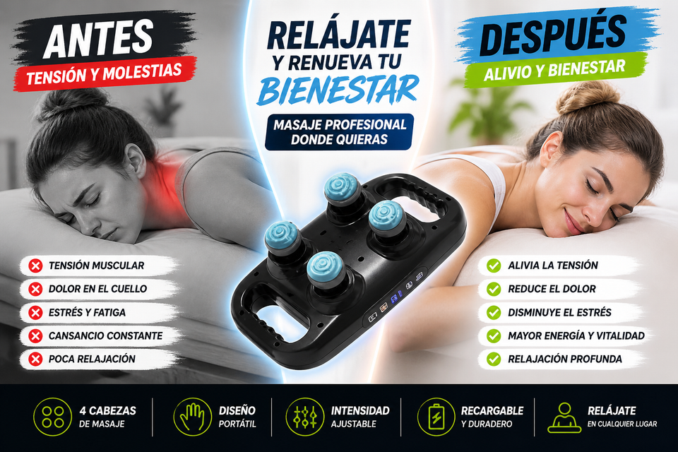 Nuevo masajeador portátil de 4 cabezas