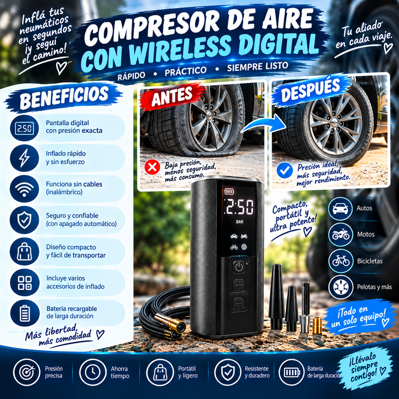 Nuevo Compresor De Aire Inalambrico Para Coche