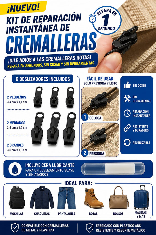Nuevo Kit Reparador Cremalleras 6 piezas