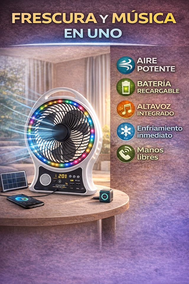 Ventilador Solar Portátil con Altavoz