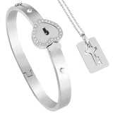 Set Corazón: Collar llave y Pulsera corazón color plata
