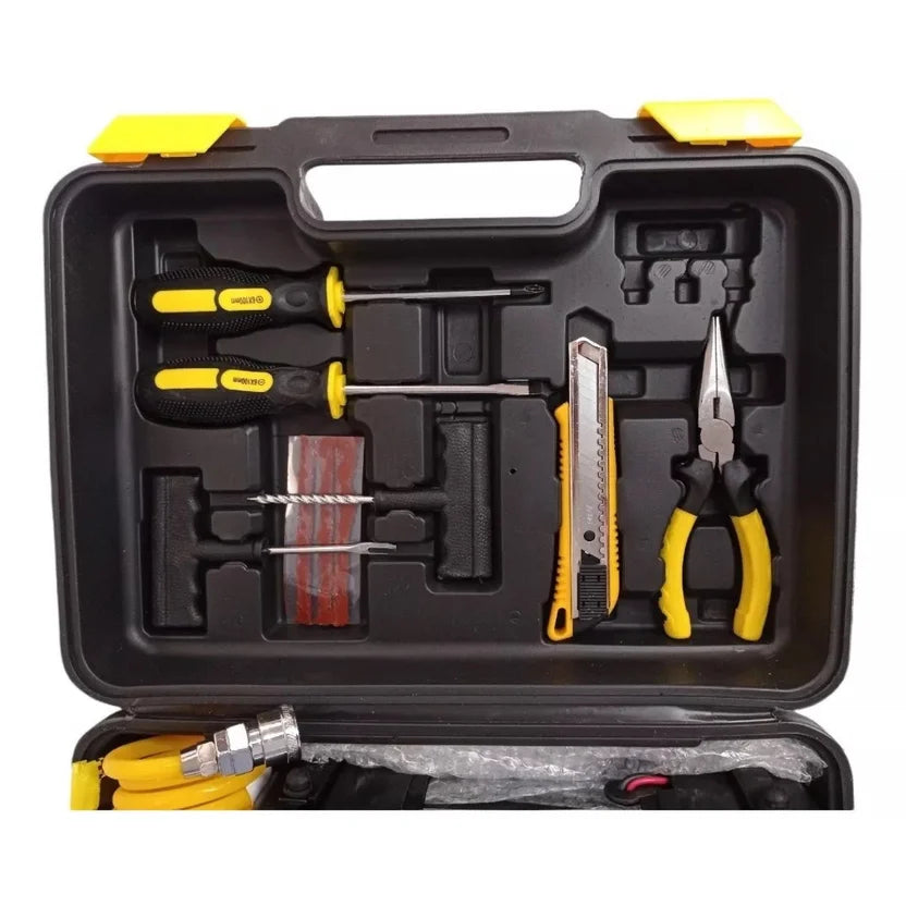 Nuevo MINI COMPRESOR DOBLE PISTÓN 12V + HERRAMIENTAS